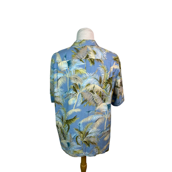 Bishop St. Apparel Blue Hawaiian Rayon Palm Trees Shirt Size XL