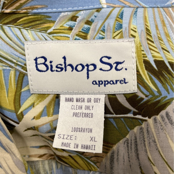 Bishop St. Apparel Blue Hawaiian Rayon Palm Trees Shirt Size XL