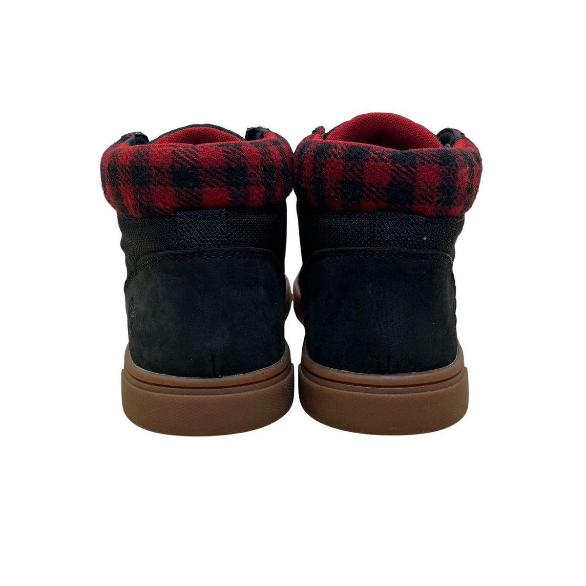 Timberland Men’s Black/Red Nubuck With Plaid Collar High-Top Sneakers Size 9