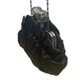 Lulu Townsend Black Satin With Rhinestone Clasp & Chain Strap Evening Clutch