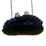 Lulu Townsend Black Satin With Rhinestone Clasp & Chain Strap Evening Clutch