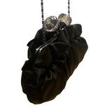 Lulu Townsend Black Satin With Rhinestone Clasp & Chain Strap Evening Clutch