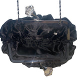 Lulu Townsend Black Satin With Rhinestone Clasp & Chain Strap Evening Clutch