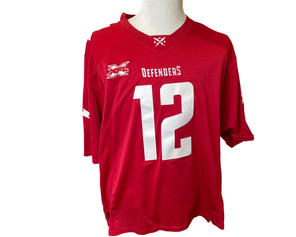 XFL Mens Red Polyester Defenders Jersey Jones 12 Sports Fan Apparel Size 7XL