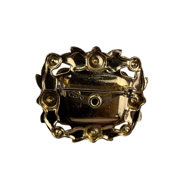 Vintage Coro Gold Tone Brooch Women’s Amber Glass Rhinestone Floral Design