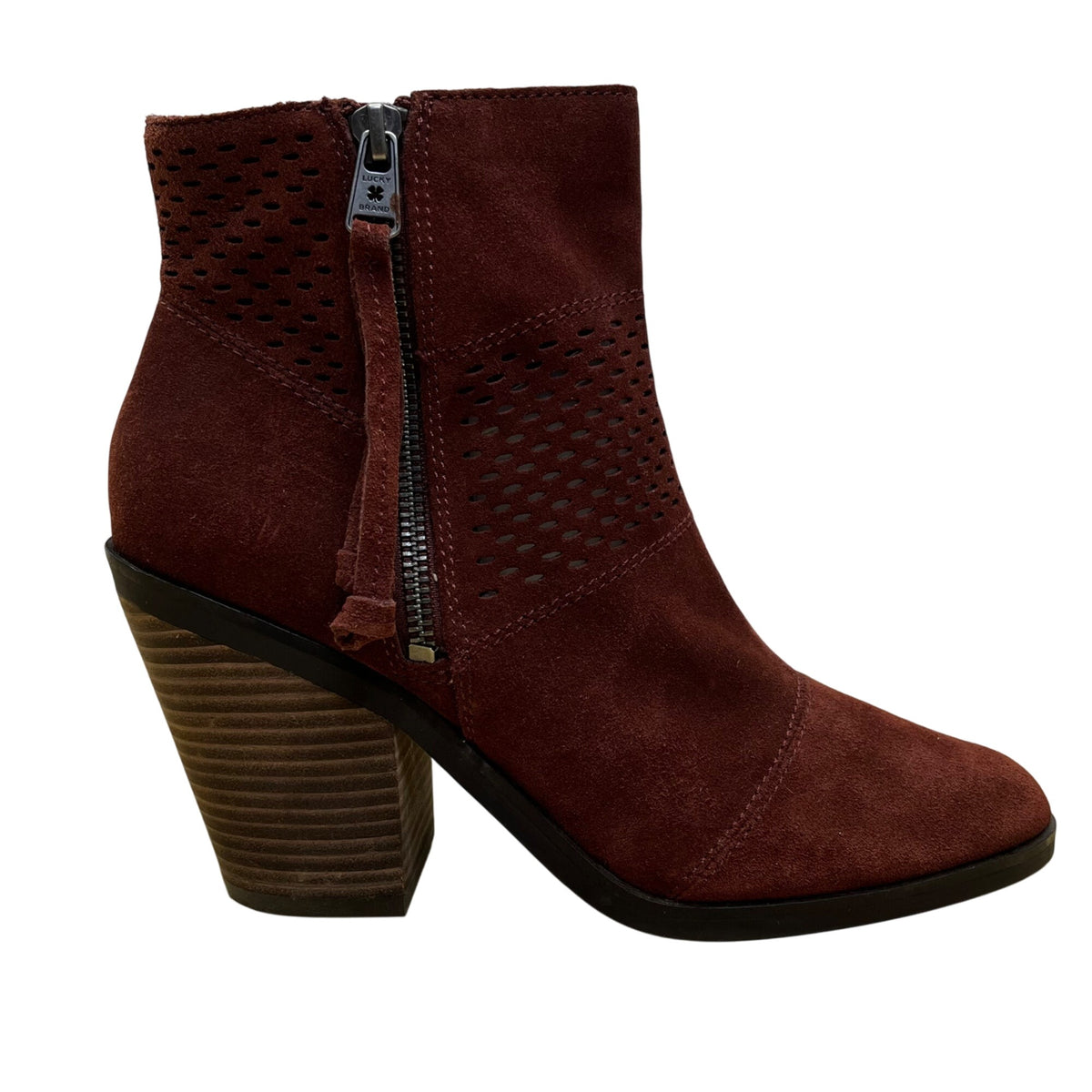 Lucky Brand Women’s Burgundy Suede Block Heel Ramses Ankle Boots Size 8.5M