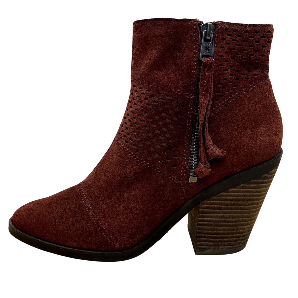 Lucky Brand Women’s Burgundy Suede Block Heel Ramses Ankle Boots Size 8.5M