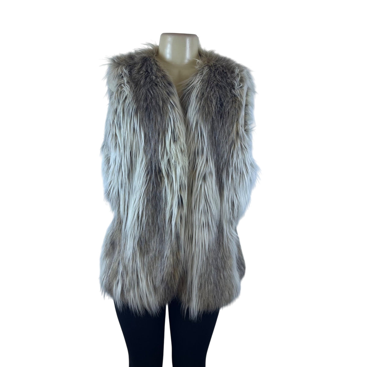 Fabulous Furs Women’s Faux Fur Vest Brown White Longline Acrylic Size XL