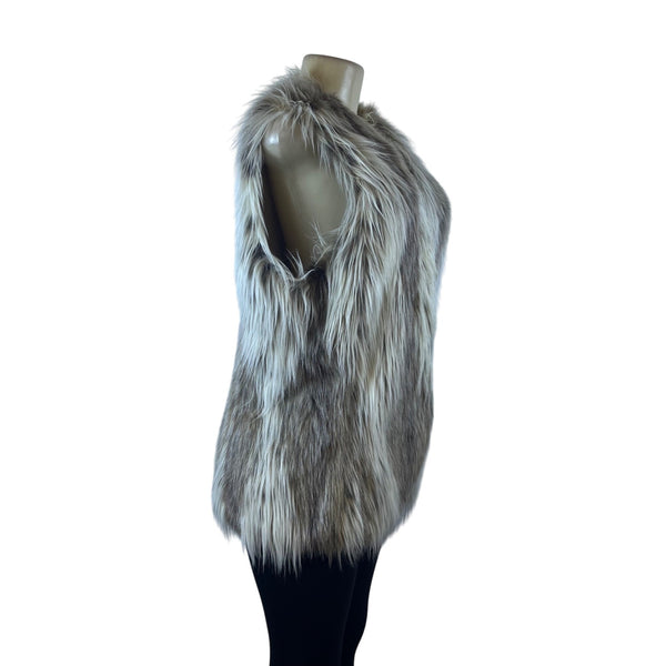 Fabulous Furs Women’s Faux Fur Vest Brown White Longline Acrylic Size XL