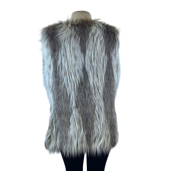 Fabulous Furs Women’s Faux Fur Vest Brown White Longline Acrylic Size XL