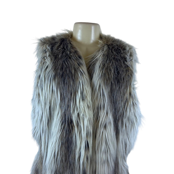 Fabulous Furs Women’s Faux Fur Vest Brown White Longline Acrylic Size XL