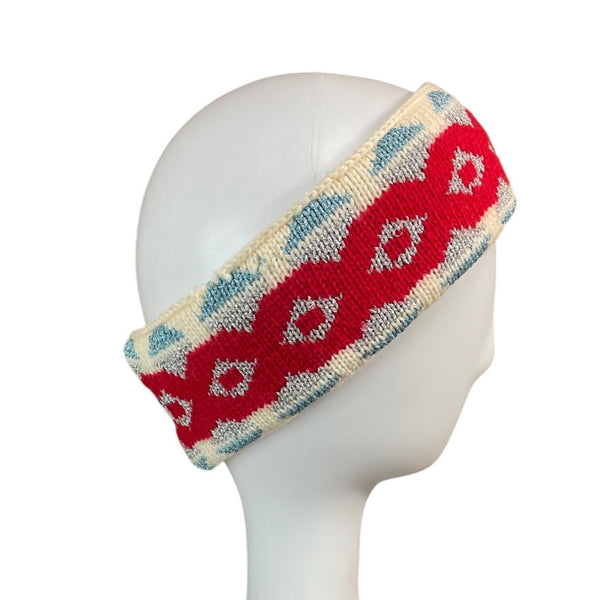 Vintage Murray Merkley Canadian Pure Wool Knit Headband Red & Blue Geometric