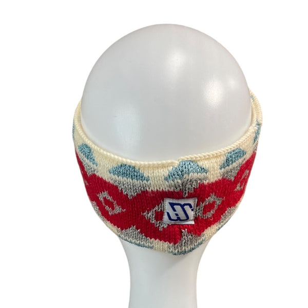 Vintage Murray Merkley Canadian Pure Wool Knit Headband Red & Blue Geometric
