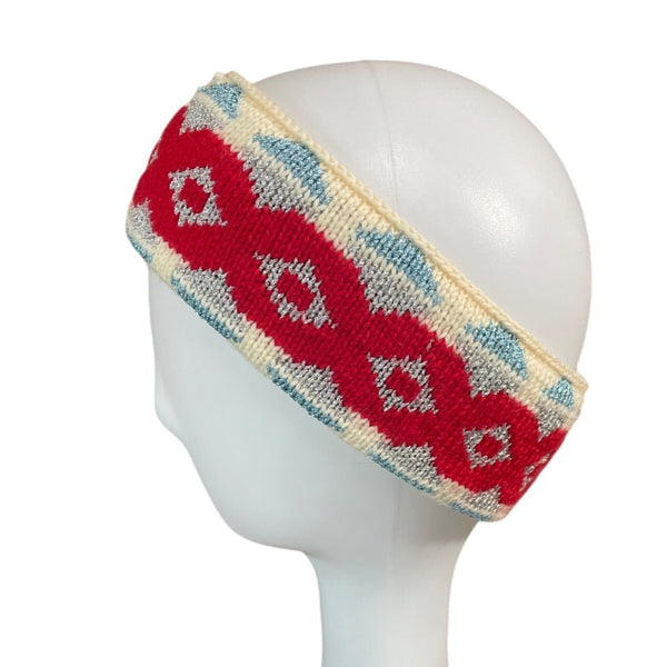 Vintage Murray Merkley Canadian Pure Wool Knit Headband Red & Blue Geometric