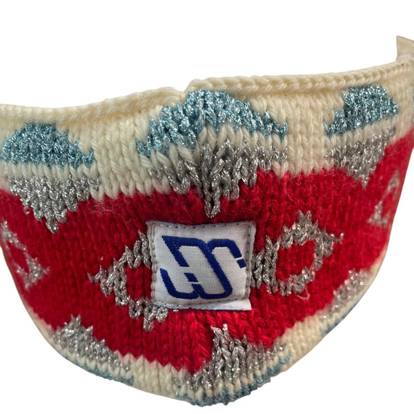 Vintage Murray Merkley Canadian Pure Wool Knit Headband Red & Blue Geometric