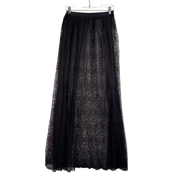 Black Lace Overlay Sheer Womens Maxi Skirt Elegant Flowing Design Lightweight One Size