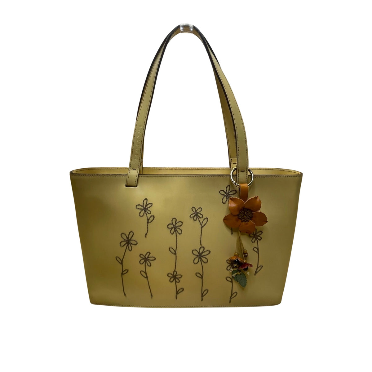 Lamarthe Women’s Yellow Embroidered Leather Flower Charm Shoulder Tote Bag