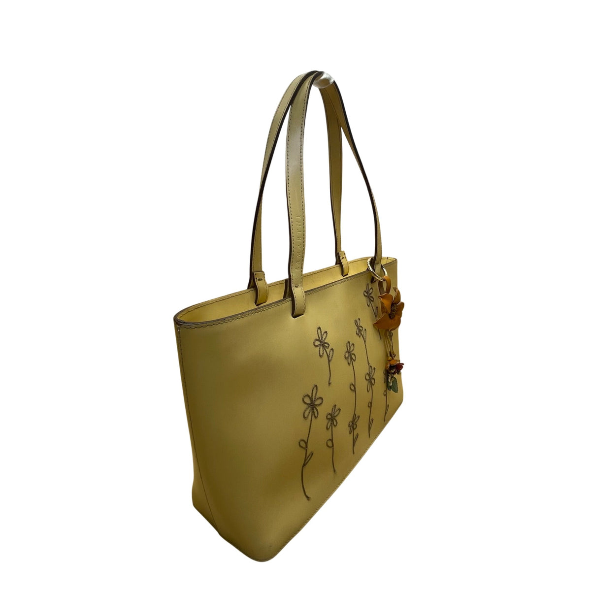 Lamarthe Women’s Yellow Embroidered Leather Flower Charm Shoulder Tote Bag