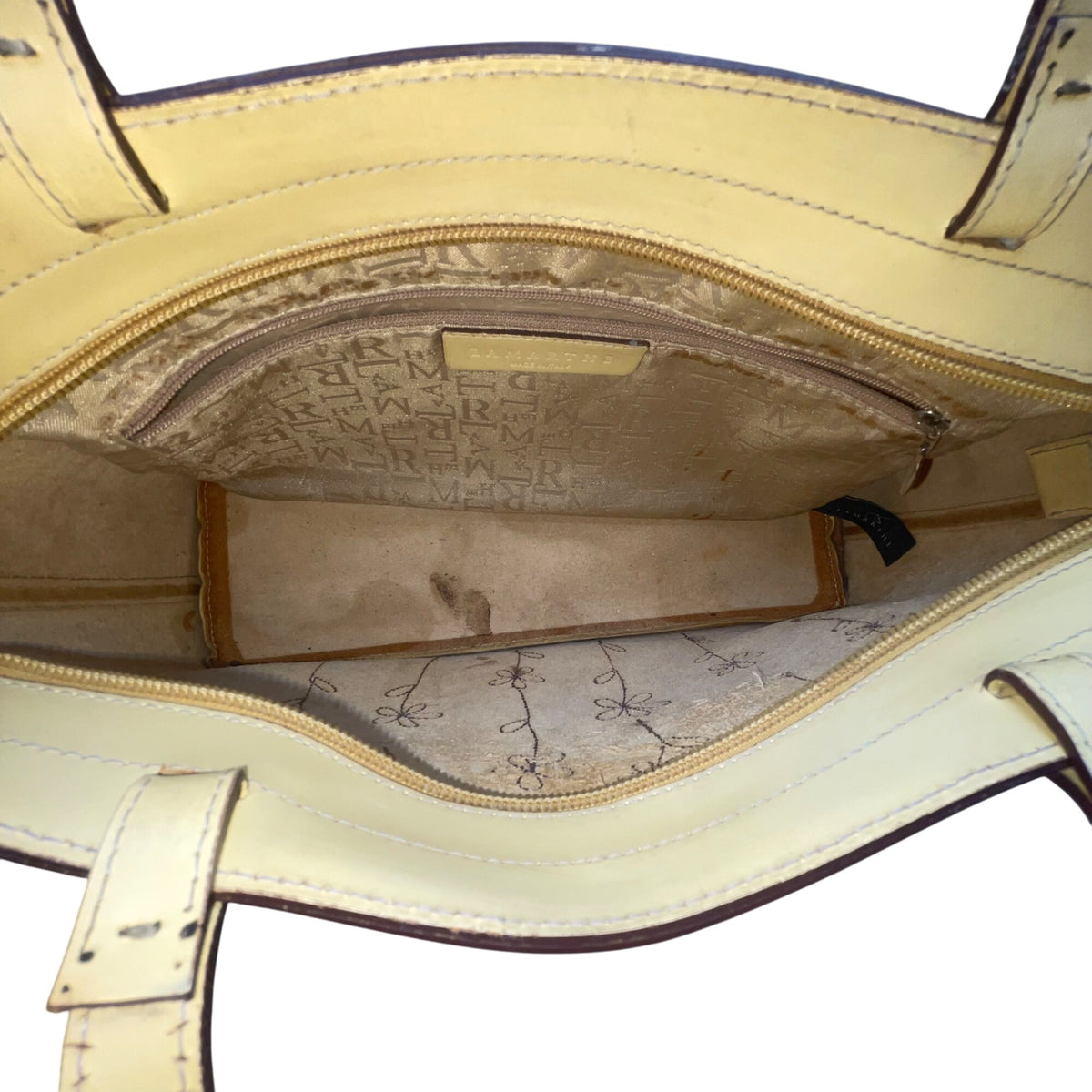 Lamarthe Women’s Yellow Embroidered Leather Flower Charm Shoulder Tote Bag