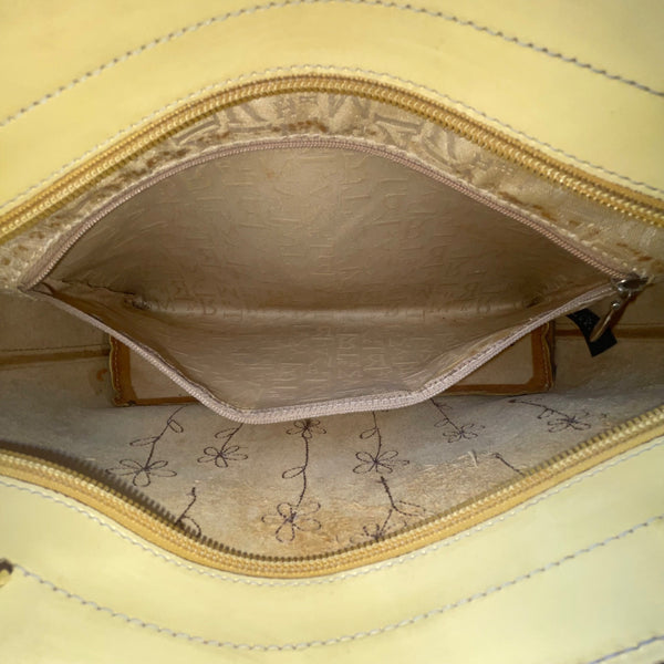 Lamarthe Women’s Yellow Embroidered Leather Flower Charm Shoulder Tote Bag