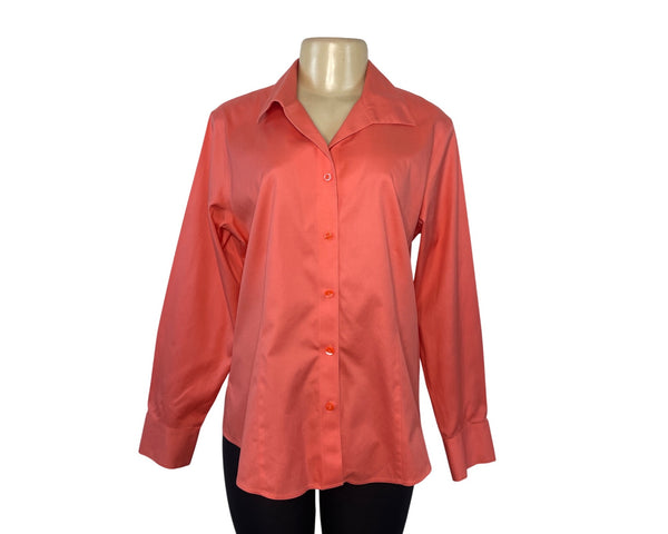 Chicos Womens No-Iron Button-Down Coral Shirt Long Sleeve Size 2