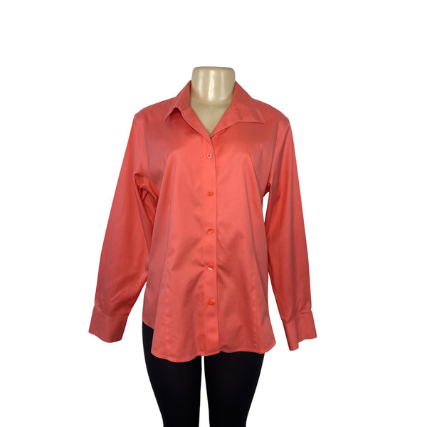 Chicos Womens No-Iron Button-Down Coral Shirt Long Sleeve Size 2