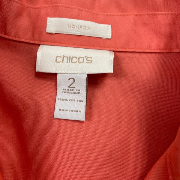 Chicos Womens No-Iron Button-Down Coral Shirt Long Sleeve Size 2