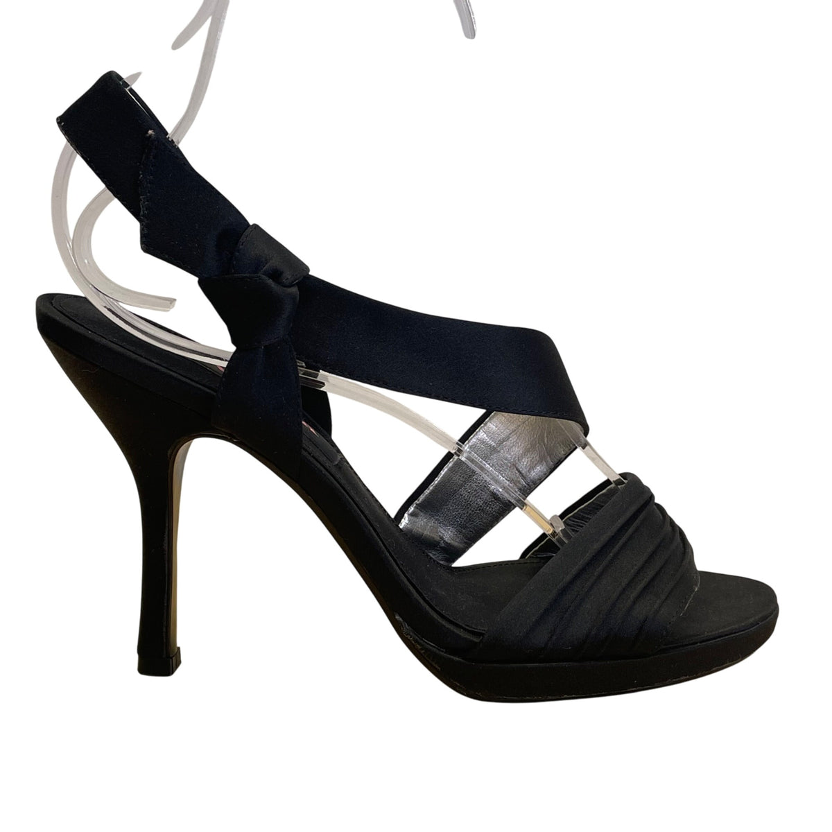 Nina New York Black Satin With Bow Detail High Heel Sandals Size 7.5M