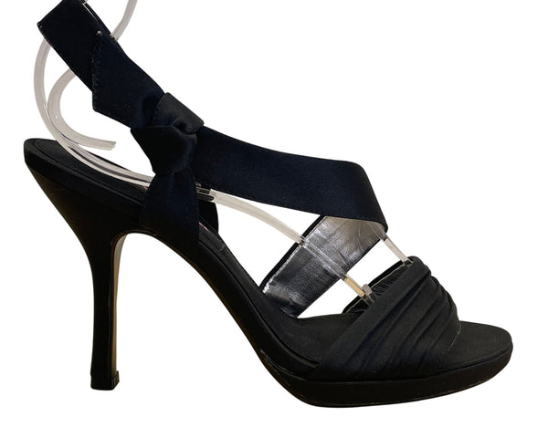 Nina New York Black Satin With Bow Detail High Heel Sandals Size 7.5M