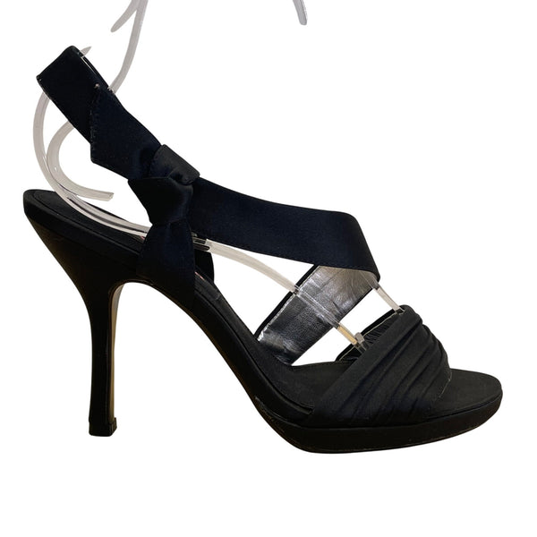 Nina New York Black Satin With Bow Detail High Heel Sandals Size 7.5M