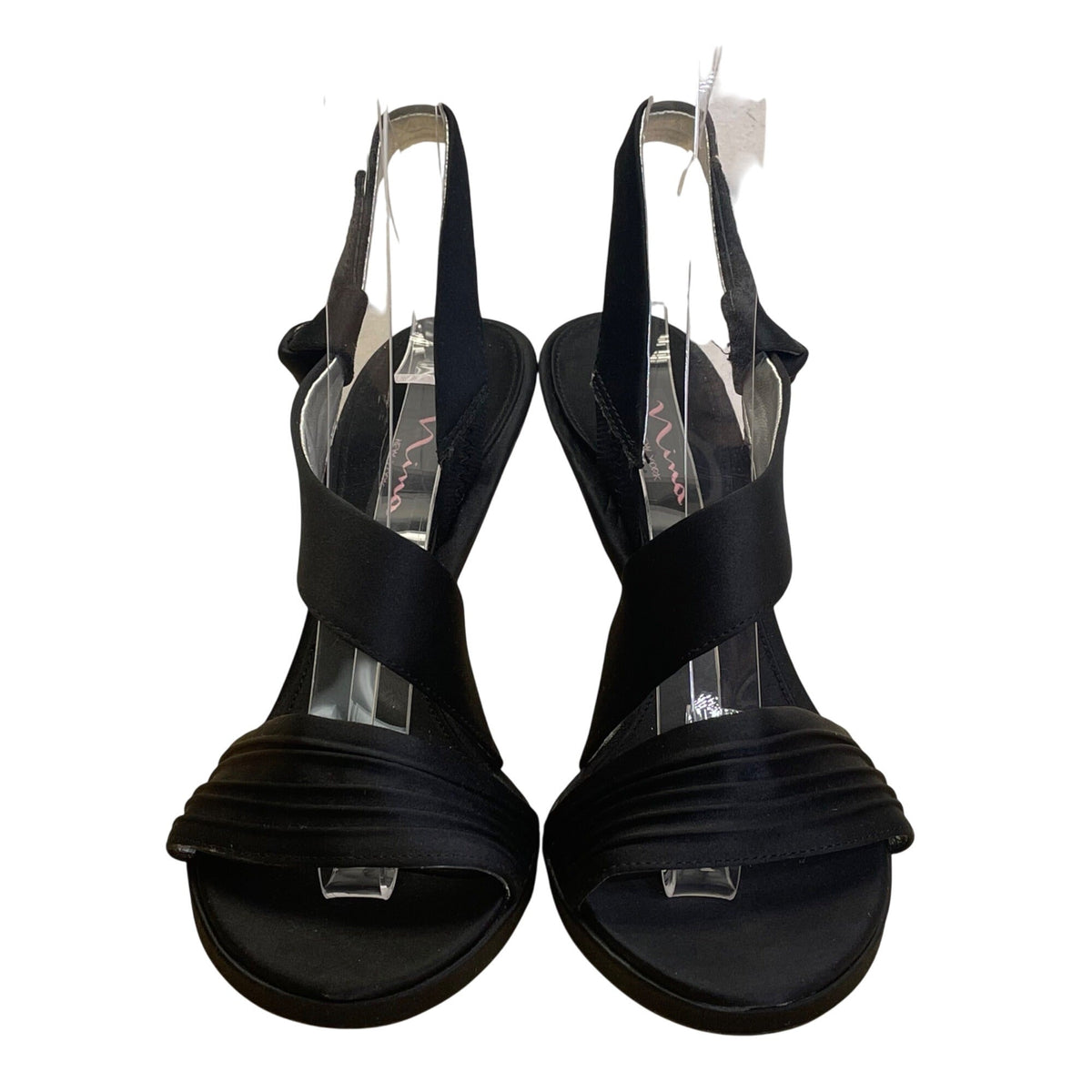 Nina New York Black Satin With Bow Detail High Heel Sandals Size 7.5M