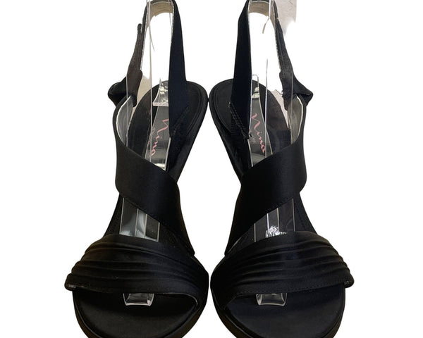 Nina New York Black Satin With Bow Detail High Heel Sandals Size 7.5M