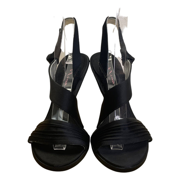 Nina New York Black Satin With Bow Detail High Heel Sandals Size 7.5M