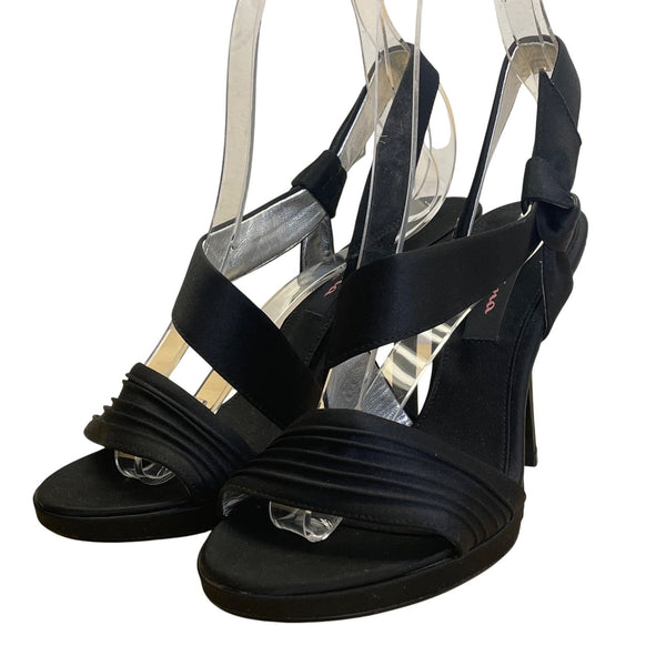 Nina New York Black Satin With Bow Detail High Heel Sandals Size 7.5M