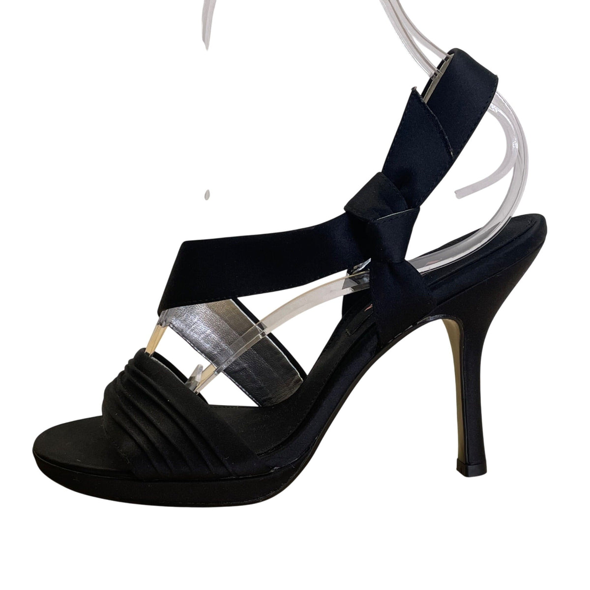 Nina New York Black Satin With Bow Detail High Heel Sandals Size 7.5M