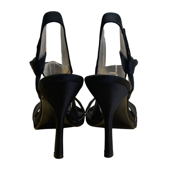 Nina New York Black Satin With Bow Detail High Heel Sandals Size 7.5M
