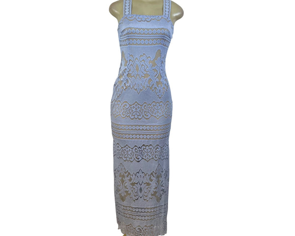 Venus Womens Blue Lace Sleeveless Maxi Dress Sheer Overlay US Size 6
