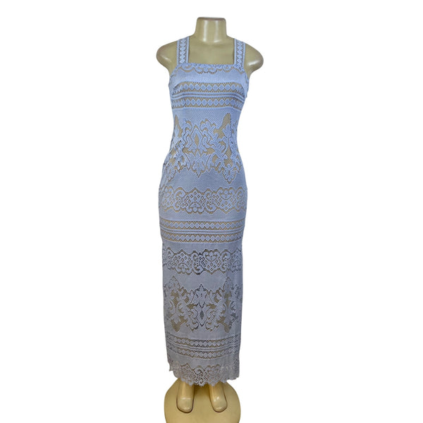 Venus Womens Blue Lace Sleeveless Maxi Dress Sheer Overlay US Size 6