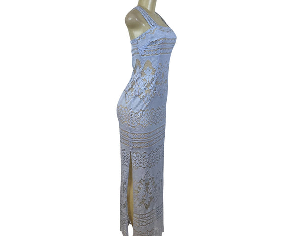 Venus Womens Blue Lace Sleeveless Maxi Dress Sheer Overlay US Size 6