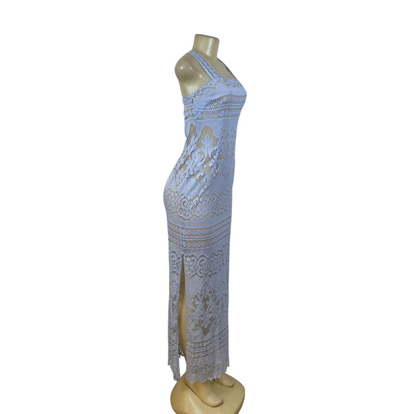 Venus Womens Blue Lace Sleeveless Maxi Dress Sheer Overlay US Size 6