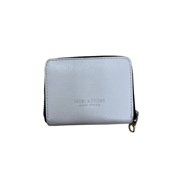 Min & Mon Unisex White Faux Leather Small Wallet Eye Embroidery Zipper Closure