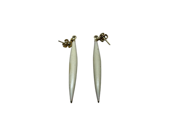 Goldtone Womens White Drop Earrings Long Sleek Minimalist Design Lightweight