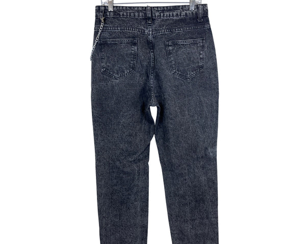 Acid Wash Mens Black Denim Distressed Relaxed Fit Jeans With Chain Size 34