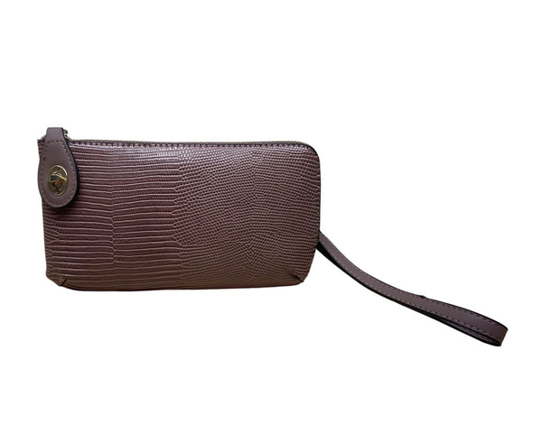 Jen & Co. Mauve Lizard Embossed Faux Leather Wristlet & Crossbody Bag Sz S