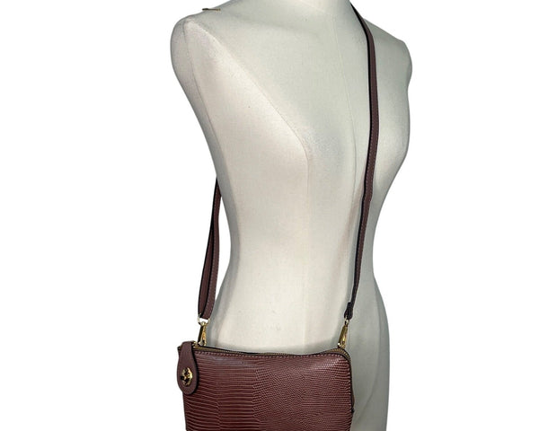 Jen & Co. Mauve Lizard Embossed Faux Leather Wristlet & Crossbody Bag Sz S