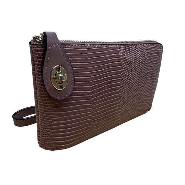 Jen & Co. Mauve Lizard Embossed Faux Leather Wristlet & Crossbody Bag Sz S