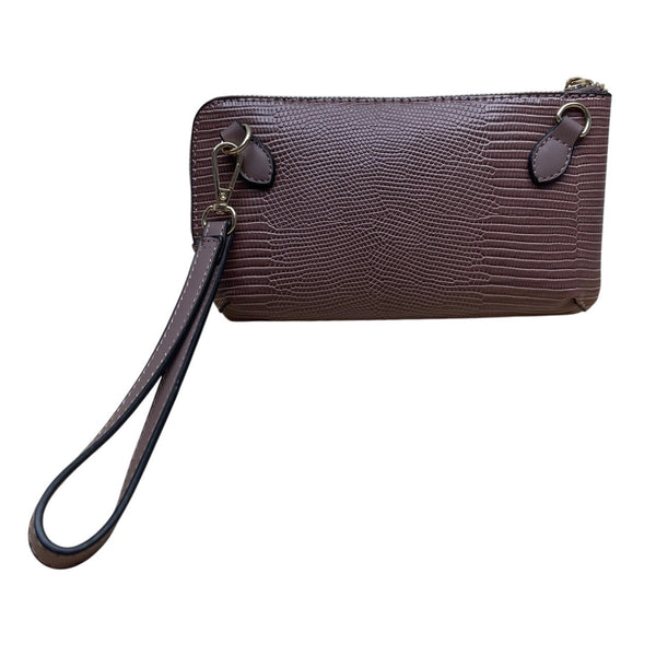 Jen & Co. Mauve Lizard Embossed Faux Leather Wristlet & Crossbody Bag Sz S