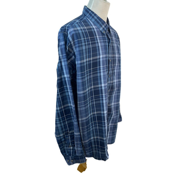 Eddie Bauer Mens Blue & Navy Plaid Long Sleeve Button-Up Shirt Size 3XL - New