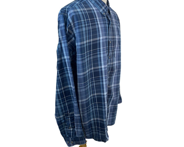 Eddie Bauer Mens Blue & Navy Plaid Long Sleeve Button-Up Shirt Size 3XL - New