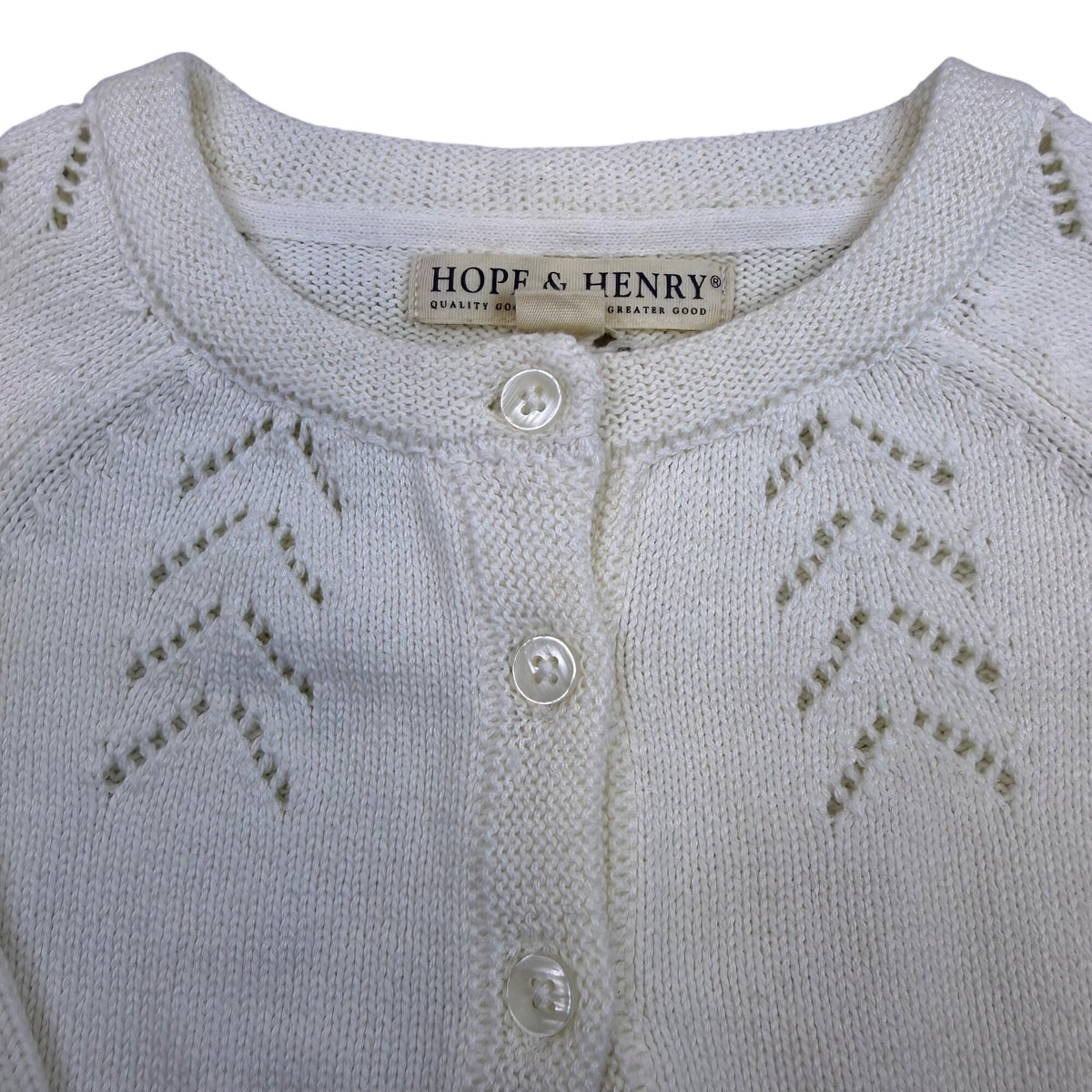 Hope & Henry Girls White Cotton Sweater Knit Cardigan Chevron Pattern Sz 12-18M